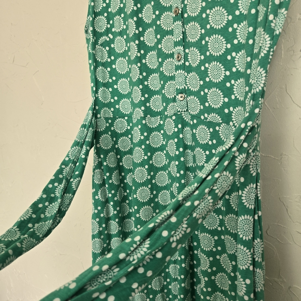 Boden Floral Tie Front Green White Jersey Dress, 14 - Picture 5 of 11